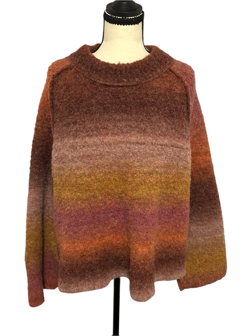 NATURAL LIFE Ombre Sweater in Rust, Brown, Mustard, Pink Sz L Boho Fall